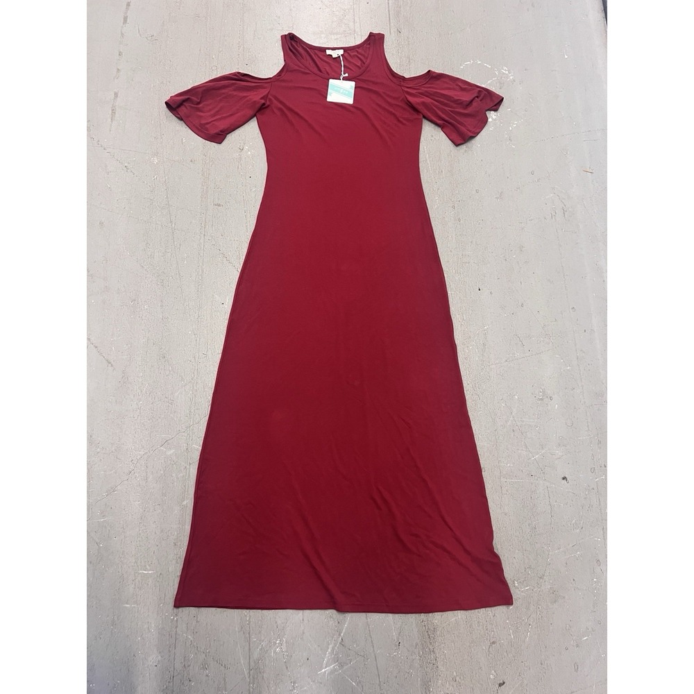 Umgee Cold Shoulder Wine Maxi Dress Womens Size Large Long Sleeve Flowing Boho